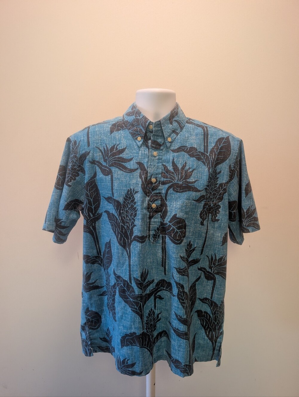 Men's Blue Patterned Casual Button-Down Shirt